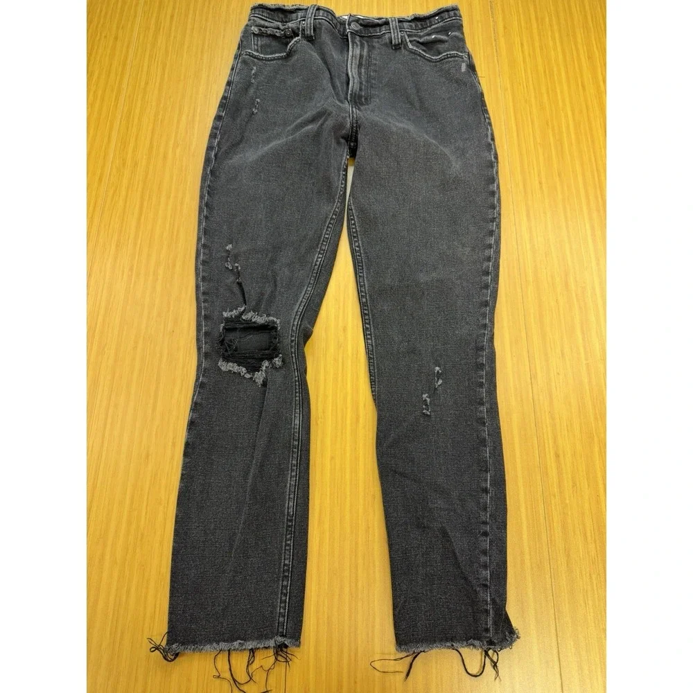 Womens Abercrombie & Fitch The Skinny High-Rise Denim Jeans Black 27/4R Distress
